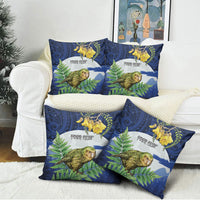 Kakapo New Zealand Personalised Pillow Cover Kowhai Flower Silver Fern Maori Pattern