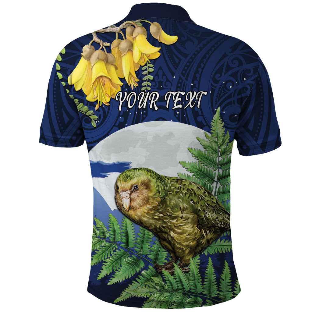 Kakapo New Zealand Personalised Polo Shirt Kowhai Flower Silver Fern Maori Pattern