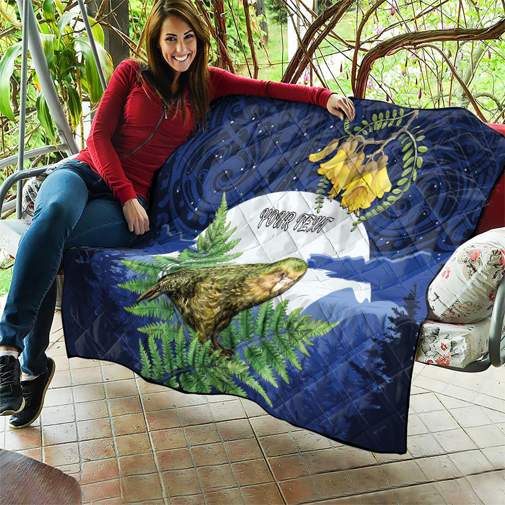 Kakapo New Zealand Personalised Quilt Kowhai Flower Silver Fern Maori Pattern