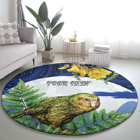Kakapo New Zealand Personalised Round Carpet Kowhai Flower Silver Fern Maori Pattern