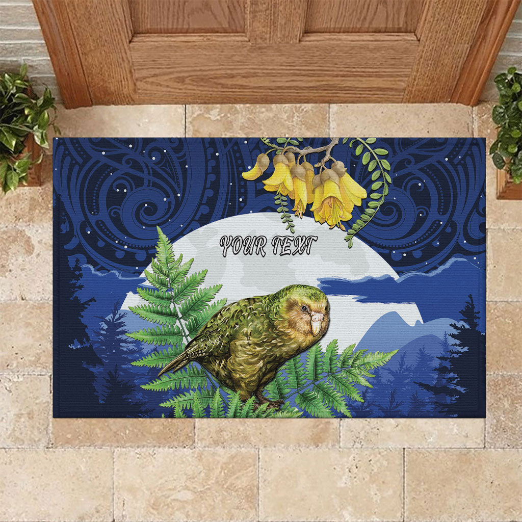 Kakapo New Zealand Personalised Rubber Doormat Kowhai Flower Silver Fern Maori Pattern