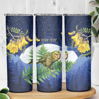 Kakapo New Zealand Personalised Skinny Tumbler Kowhai Flower Silver Fern Maori Pattern LT22 - Polynesian Pride