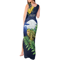Kakapo New Zealand Personalised Tank Maxi Dress Kowhai Flower Silver Fern Maori Pattern