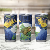 Kakapo New Zealand Personalised Tumbler Cup Kowhai Flower Silver Fern Maori Pattern