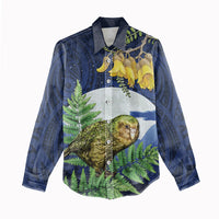 Kakapo New Zealand Personalised Women Casual Shirt Kowhai Flower Silver Fern Maori Pattern LT22 - Polynesian Pride