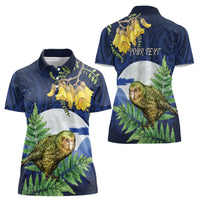 Kakapo New Zealand Personalised Women Polo Shirt Kowhai Flower Silver Fern Maori Pattern LT22 - Polynesian Pride