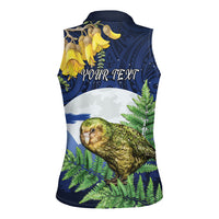 Kakapo New Zealand Personalised Women Sleeveless Polo Shirt Kowhai Flower Silver Fern Maori Pattern LT22 - Polynesian Pride