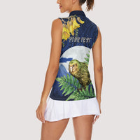 Kakapo New Zealand Personalised Women Sleeveless Polo Shirt Kowhai Flower Silver Fern Maori Pattern LT22 - Polynesian Pride