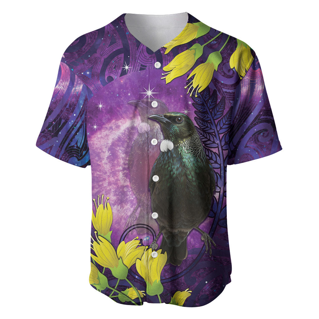 New Zealand Tui Bird Matariki Baseball Jersey Kowhai Flower Silver Fern Galaxy Maori Pattern