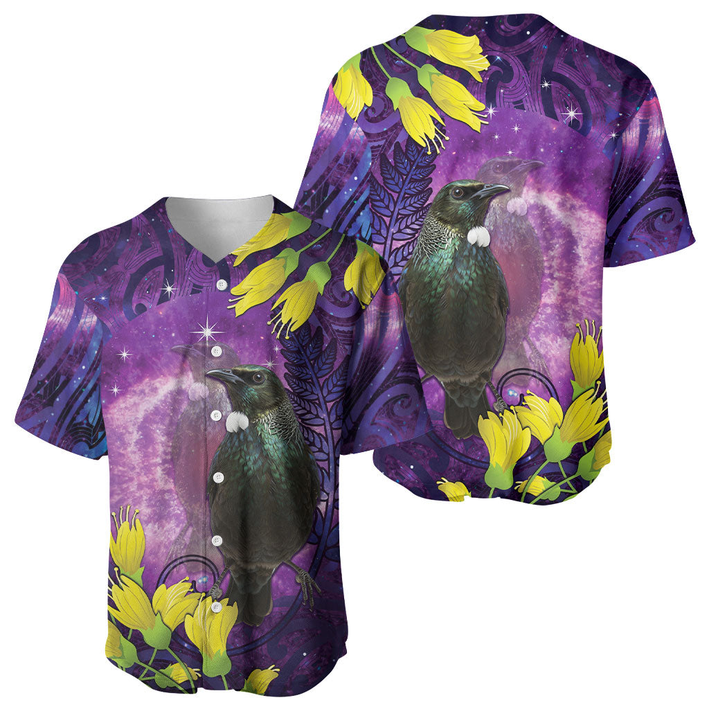 New Zealand Tui Bird Matariki Baseball Jersey Kowhai Flower Silver Fern Galaxy Maori Pattern