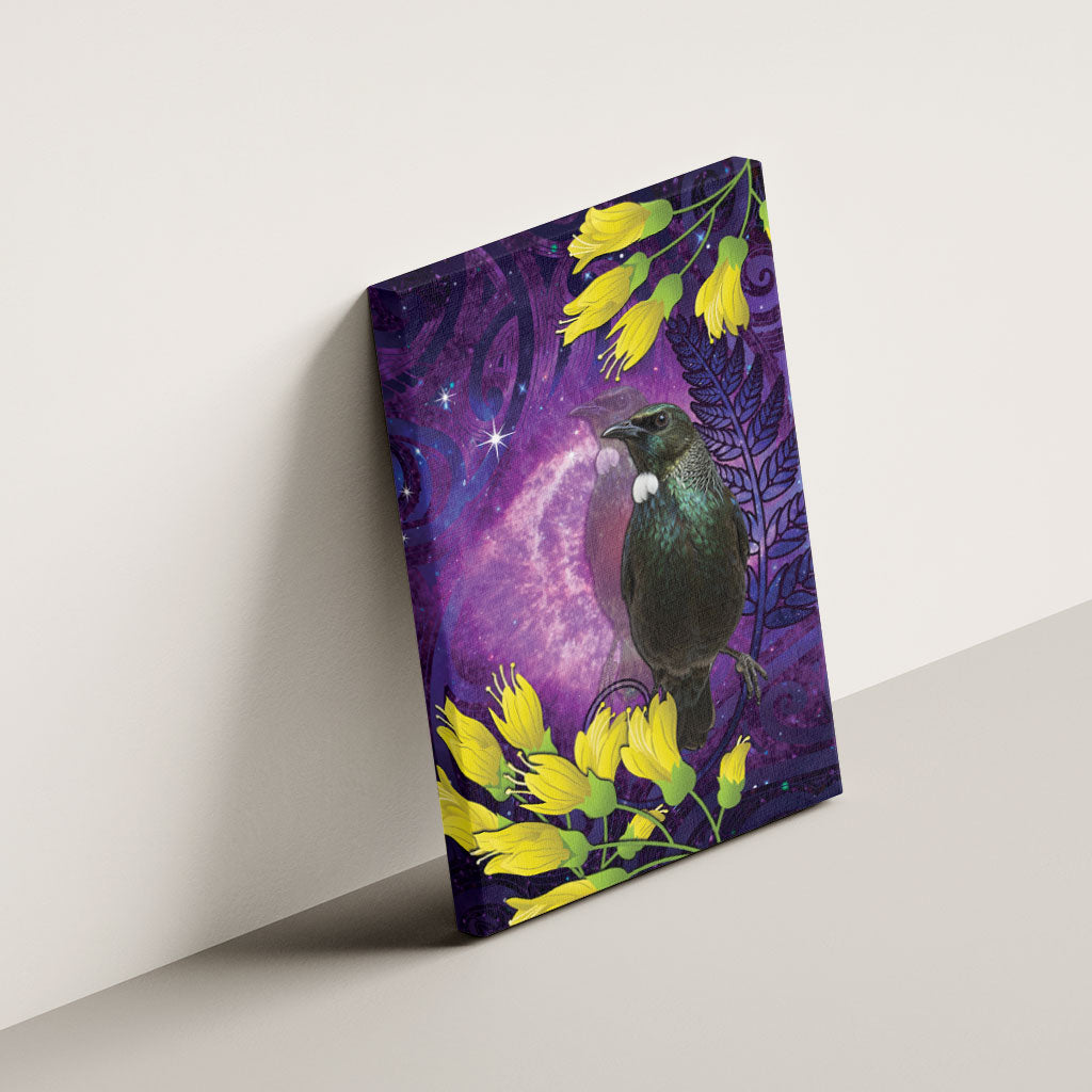New Zealand Tui Bird Matariki Canvas Wall Art Kowhai Flower Silver Fern Galaxy Maori Pattern