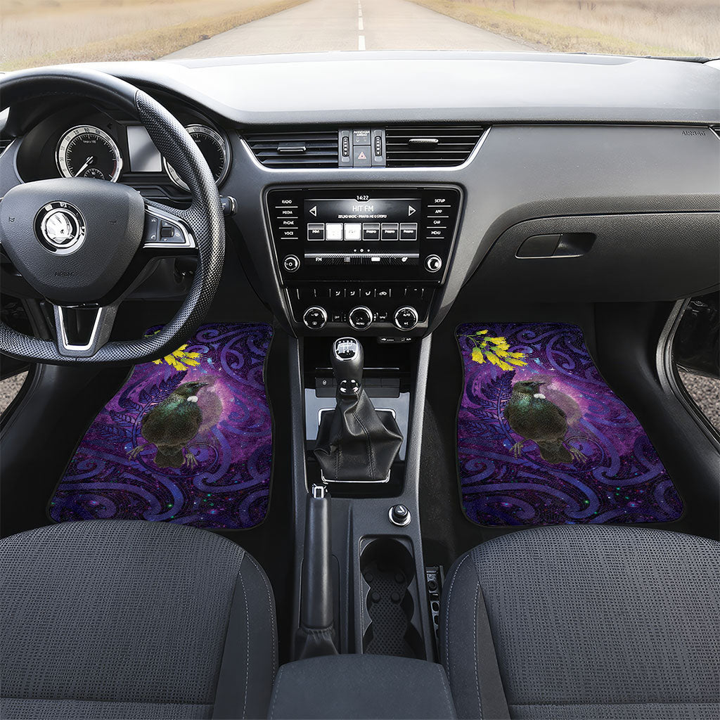 New Zealand Tui Bird Matariki Car Mats Kowhai Flower Silver Fern Galaxy Maori Pattern