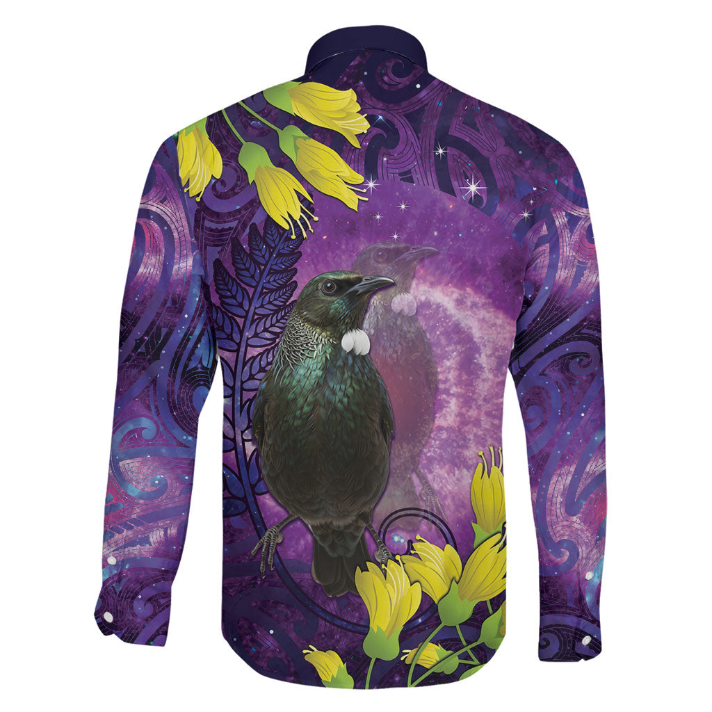 New Zealand Tui Bird Matariki Family Matching Off Shoulder Maxi Dress and Hawaiian Shirt Kowhai Flower Silver Fern Galaxy Maori Pattern LT22 - Polynesian Pride