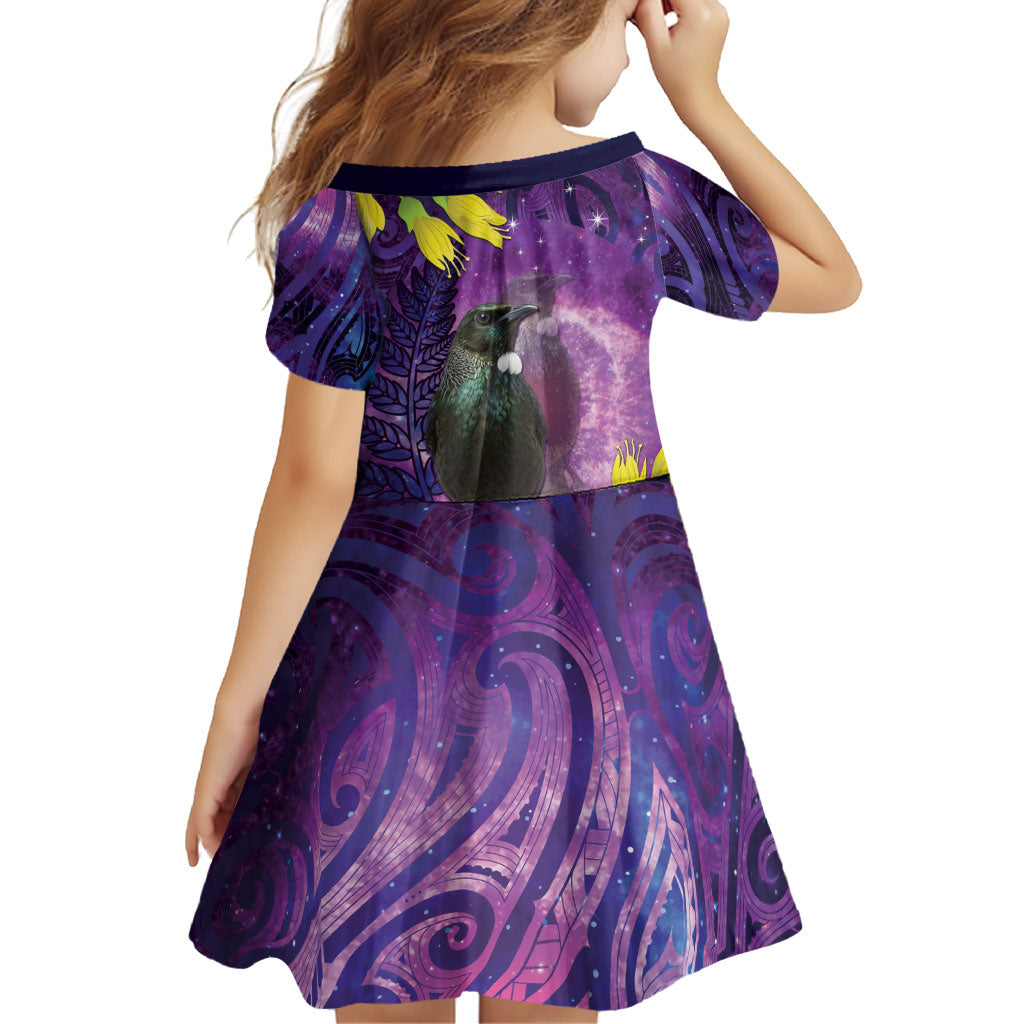 New Zealand Tui Bird Matariki Family Matching Summer Maxi Dress and Hawaiian Shirt Kowhai Flower Silver Fern Galaxy Maori Pattern LT22 - Polynesian Pride