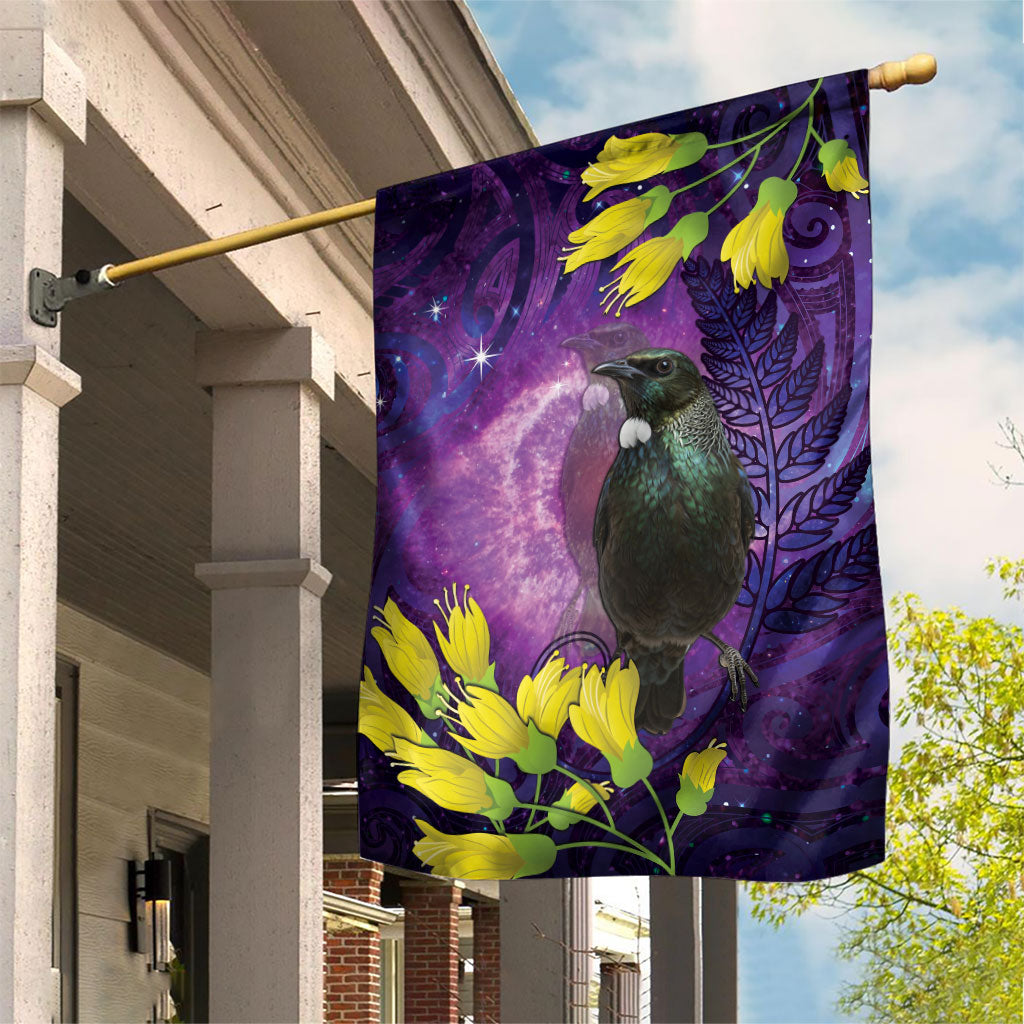 New Zealand Tui Bird Matariki Garden Flag Kowhai Flower Silver Fern Galaxy Maori Pattern