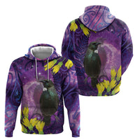New Zealand Tui Bird Matariki Hoodie Kowhai Flower Silver Fern Galaxy Maori Pattern