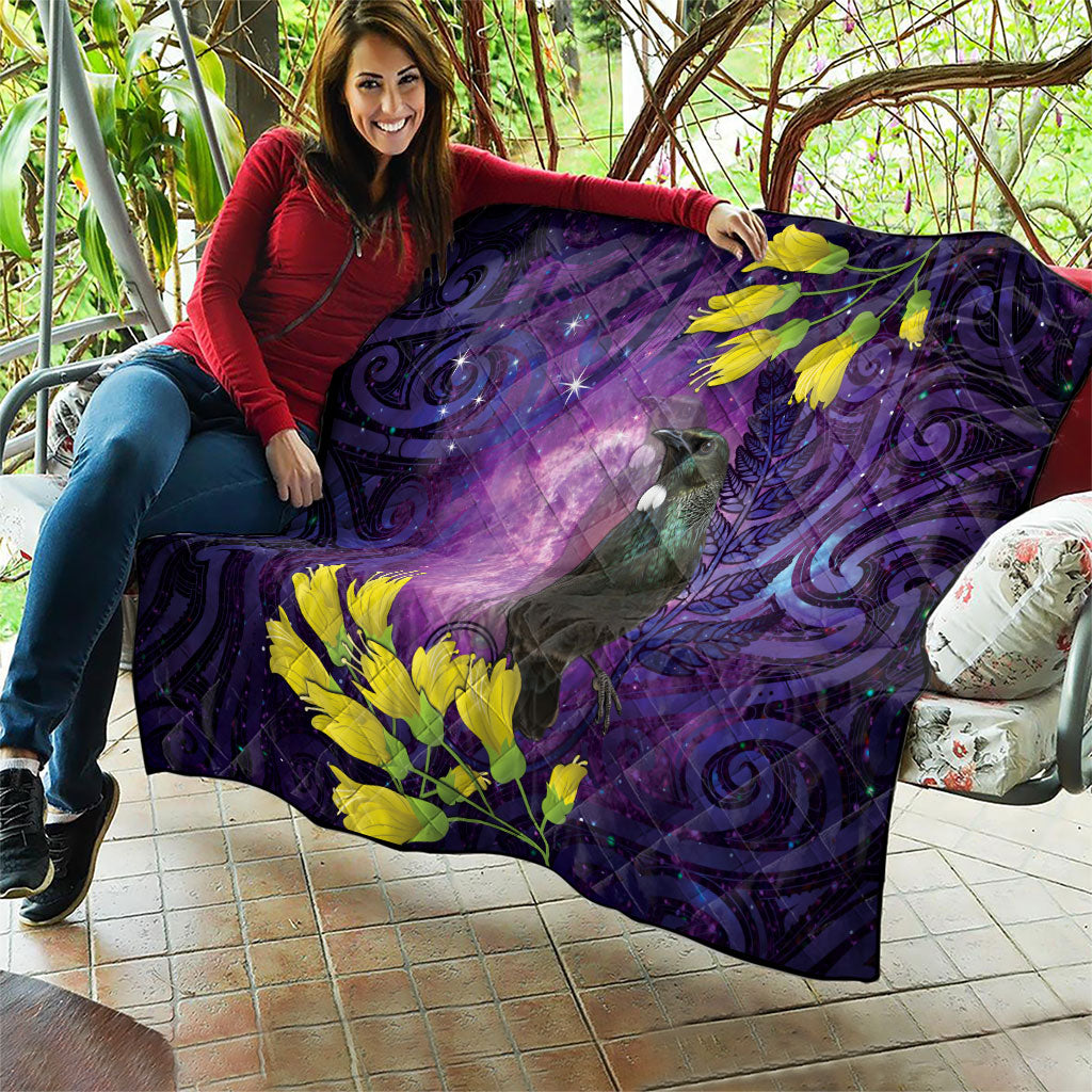 New Zealand Tui Bird Matariki Quilt Kowhai Flower Silver Fern Galaxy Maori Pattern