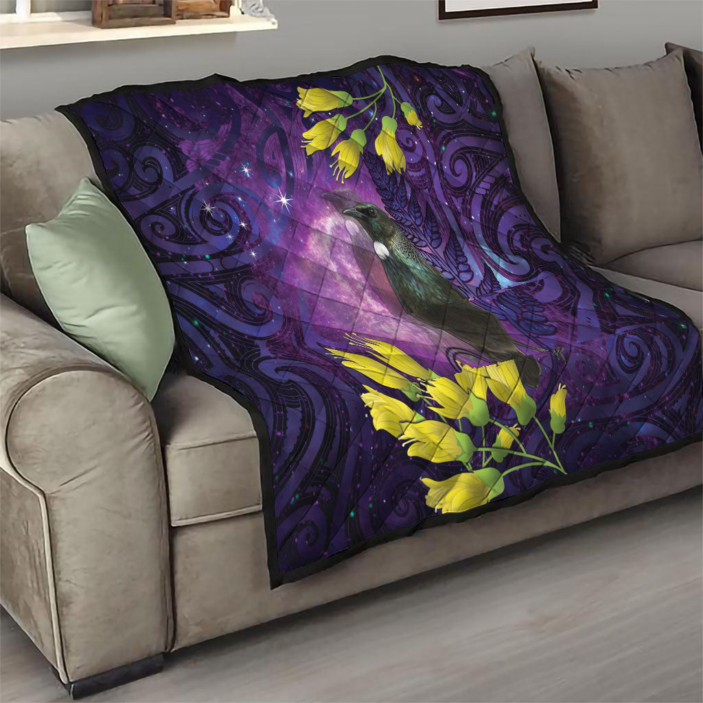 New Zealand Tui Bird Matariki Quilt Kowhai Flower Silver Fern Galaxy Maori Pattern