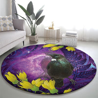 New Zealand Tui Bird Matariki Round Carpet Kowhai Flower Silver Fern Galaxy Maori Pattern