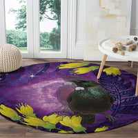 New Zealand Tui Bird Matariki Round Carpet Kowhai Flower Silver Fern Galaxy Maori Pattern