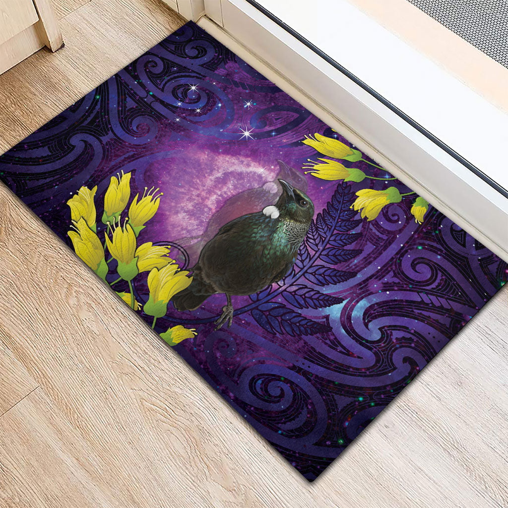 New Zealand Tui Bird Matariki Rubber Doormat Kowhai Flower Silver Fern Galaxy Maori Pattern LT22 - Polynesian Pride
