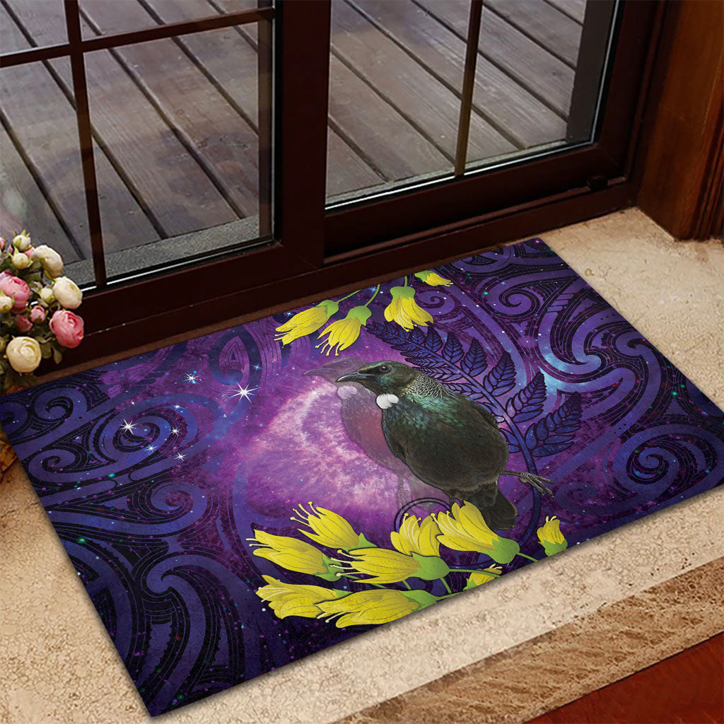 New Zealand Tui Bird Matariki Rubber Doormat Kowhai Flower Silver Fern Galaxy Maori Pattern LT22 - Polynesian Pride