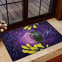 New Zealand Tui Bird Matariki Rubber Doormat Kowhai Flower Silver Fern Galaxy Maori Pattern LT22 - Polynesian Pride