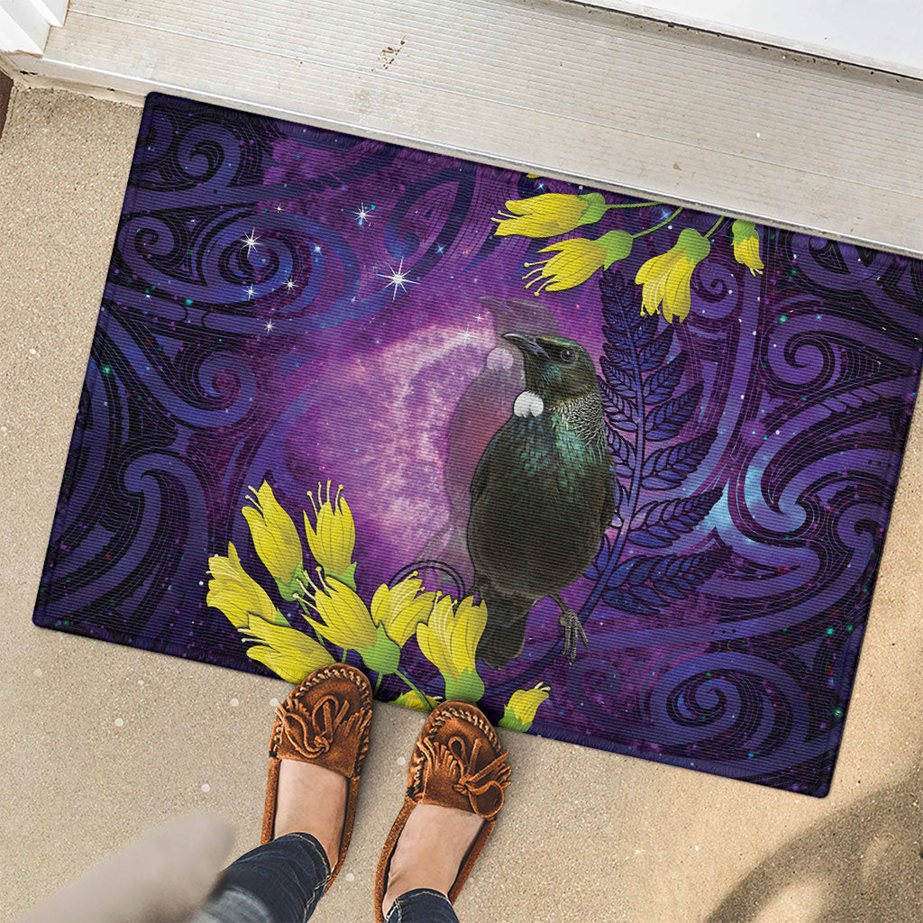 New Zealand Tui Bird Matariki Rubber Doormat Kowhai Flower Silver Fern Galaxy Maori Pattern LT22 - Polynesian Pride