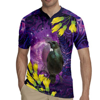 New Zealand Tui Bird Matariki Rugby Jersey Kowhai Flower Silver Fern Galaxy Maori Pattern