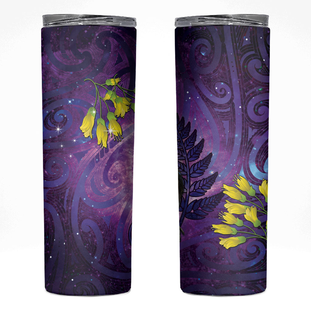 New Zealand Tui Bird Matariki Skinny Tumbler Kowhai Flower Silver Fern Galaxy Maori Pattern