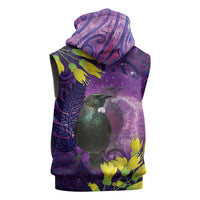 New Zealand Tui Bird Matariki Sleeveless Zip Hoodie Kowhai Flower Silver Fern Galaxy Maori Pattern LT22 - Polynesian Pride