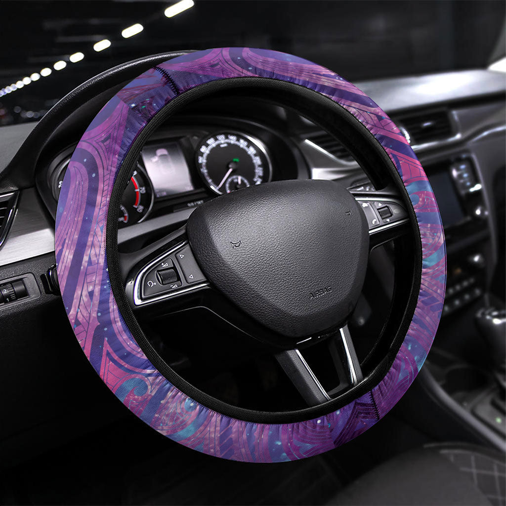 New Zealand Tui Bird Matariki Steering Wheel Cover Kowhai Flower Silver Fern Galaxy Maori Pattern