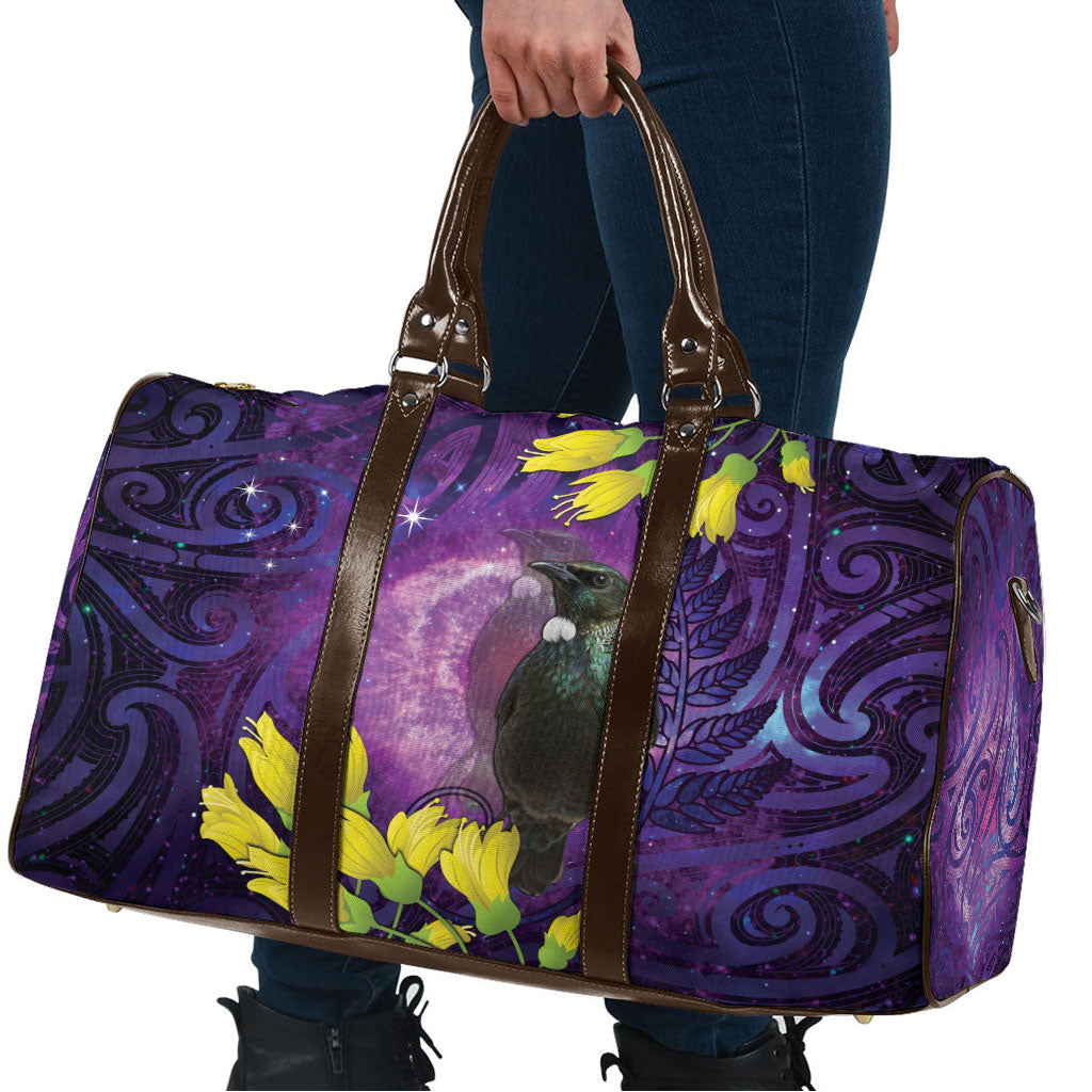 New Zealand Tui Bird Matariki Travel Bag Kowhai Flower Silver Fern Galaxy Maori Pattern
