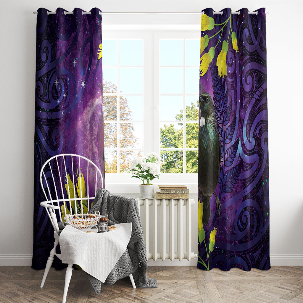 New Zealand Tui Bird Matariki Window Curtain Kowhai Flower Silver Fern Galaxy Maori Pattern