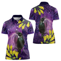 New Zealand Tui Bird Matariki Women Polo Shirt Kowhai Flower Silver Fern Galaxy Maori Pattern LT22 - Polynesian Pride