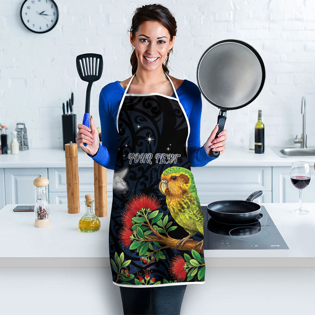 New Zealand Kakapo Matariki Personalised Apron Pohutukawa Flower Galaxy Maori Pattern