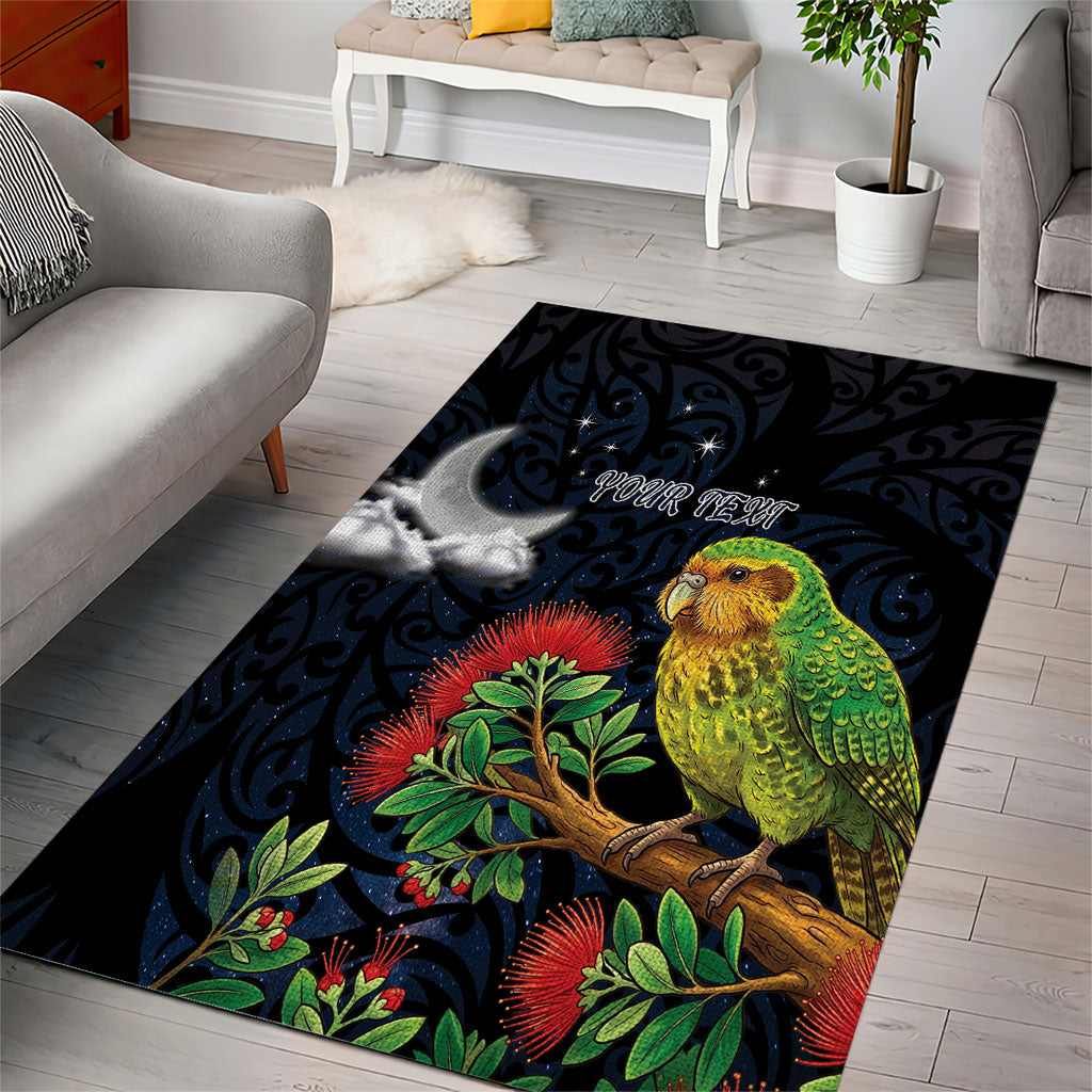 New Zealand Kakapo Matariki Personalised Area Rug Pohutukawa Flower Galaxy Maori Pattern