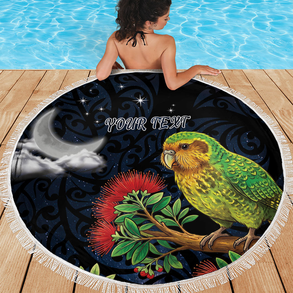 New Zealand Kakapo Matariki Personalised Beach Blanket Pohutukawa Flower Galaxy Maori Pattern