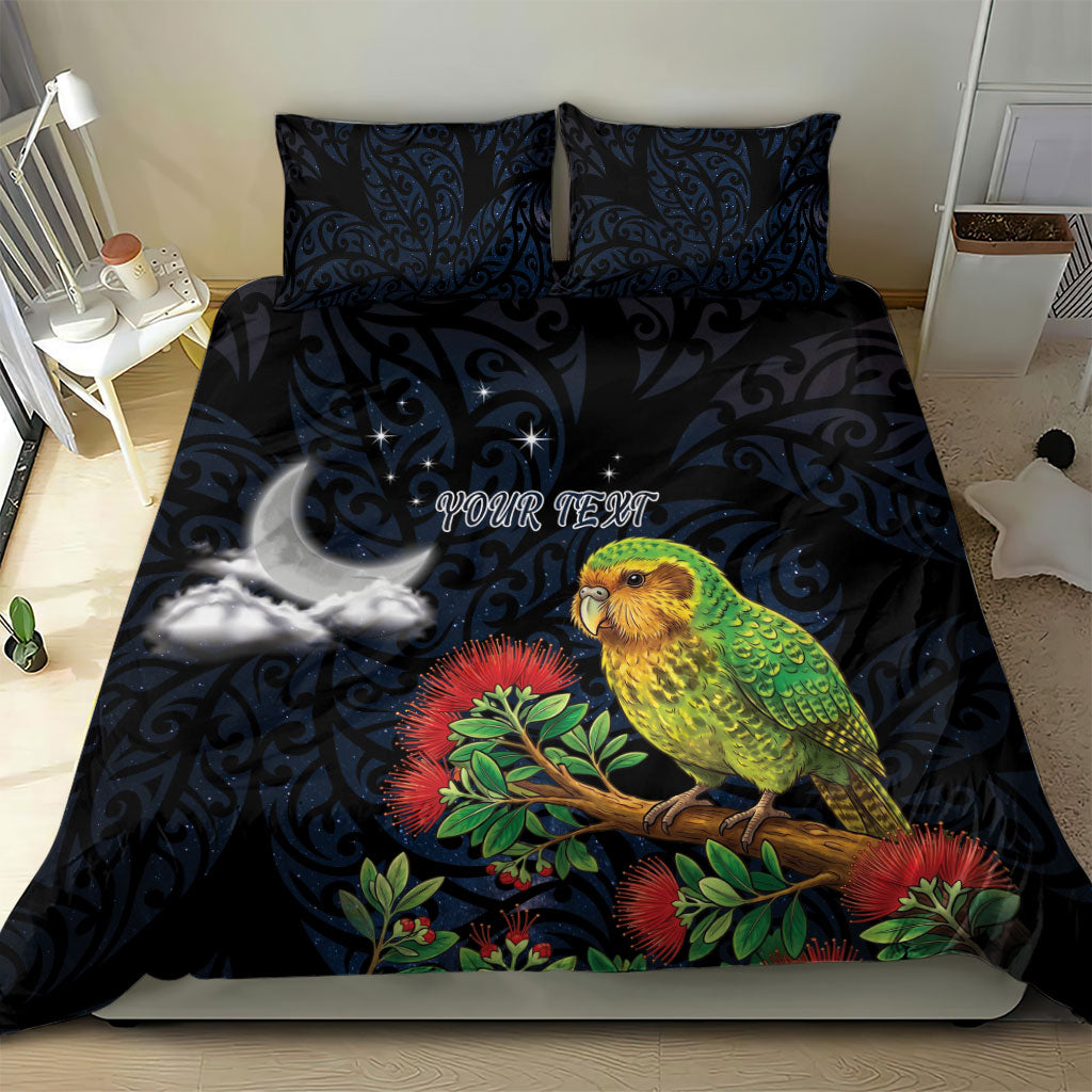 New Zealand Kakapo Matariki Personalised Bedding Set Pohutukawa Flower Galaxy Maori Pattern