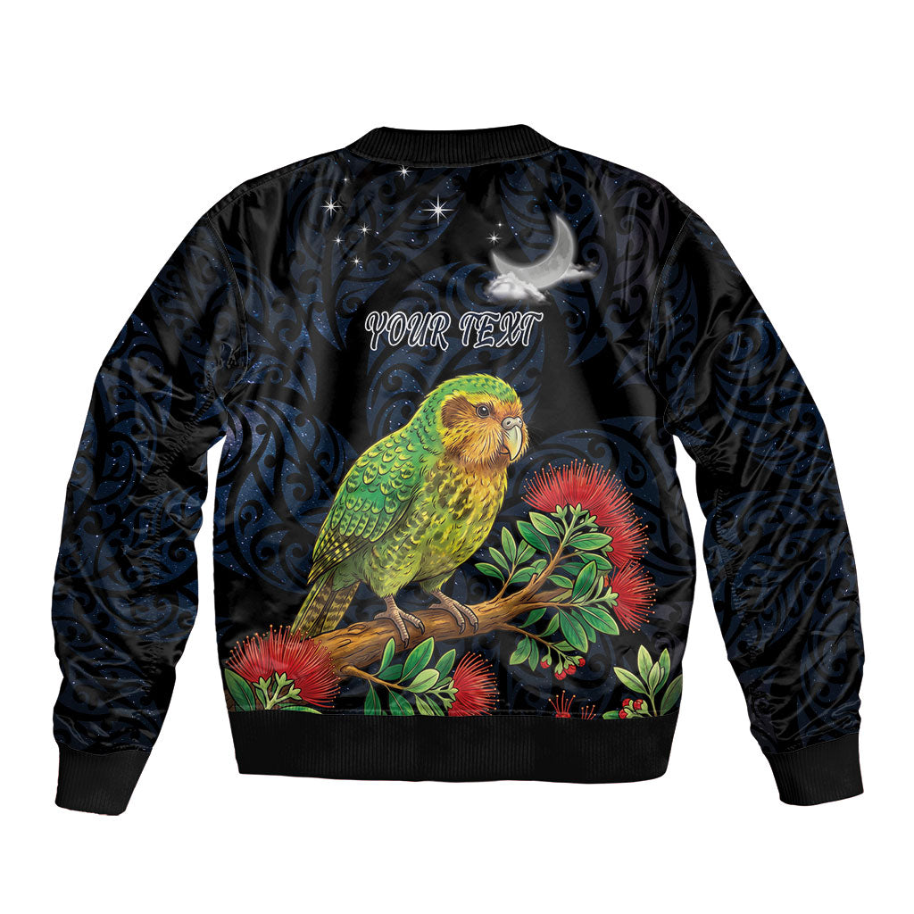 New Zealand Kakapo Matariki Personalised Bomber Jacket Pohutukawa Flower Galaxy Maori Pattern