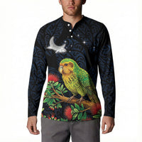 New Zealand Kakapo Matariki Personalised Button Sweatshirt Pohutukawa Flower Galaxy Maori Pattern