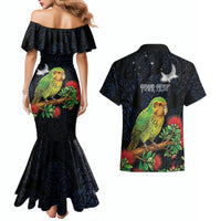 New Zealand Kakapo Matariki Personalised Couples Matching Mermaid Dress and Hawaiian Shirt Pohutukawa Flower Galaxy Maori Pattern LT22 - Polynesian Pride