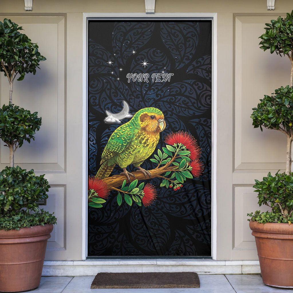 New Zealand Kakapo Matariki Personalised Door Cover Pohutukawa Flower Galaxy Maori Pattern