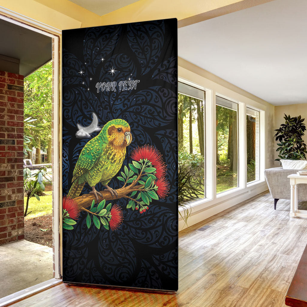 New Zealand Kakapo Matariki Personalised Door Cover Pohutukawa Flower Galaxy Maori Pattern