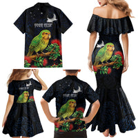 New Zealand Kakapo Matariki Personalised Family Matching Mermaid Dress and Hawaiian Shirt Pohutukawa Flower Galaxy Maori Pattern LT22 - Polynesian Pride