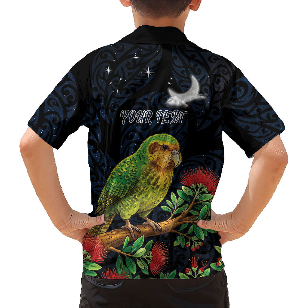 New Zealand Kakapo Matariki Personalised Family Matching Off The Shoulder Long Sleeve Dress and Hawaiian Shirt Pohutukawa Flower Galaxy Maori Pattern LT22 - Polynesian Pride