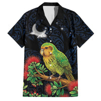 New Zealand Kakapo Matariki Personalised Family Matching Off Shoulder Maxi Dress and Hawaiian Shirt Pohutukawa Flower Galaxy Maori Pattern LT22 Dad's Shirt - Short Sleeve Black - Polynesian Pride