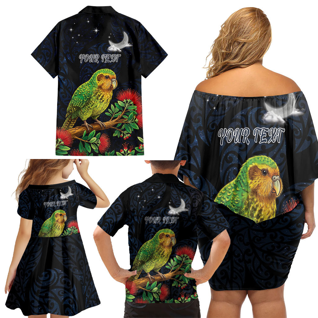 New Zealand Kakapo Matariki Personalised Family Matching Off Shoulder Short Dress and Hawaiian Shirt Pohutukawa Flower Galaxy Maori Pattern LT22 - Polynesian Pride