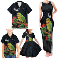 New Zealand Kakapo Matariki Personalised Family Matching Tank Maxi Dress and Hawaiian Shirt Pohutukawa Flower Galaxy Maori Pattern LT22 - Polynesian Pride