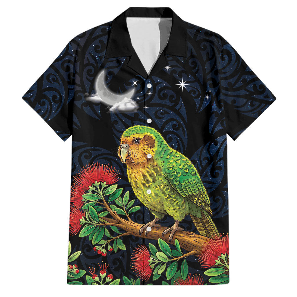 New Zealand Kakapo Matariki Personalised Family Matching Tank Maxi Dress and Hawaiian Shirt Pohutukawa Flower Galaxy Maori Pattern LT22 Dad's Shirt - Short Sleeve Black - Polynesian Pride